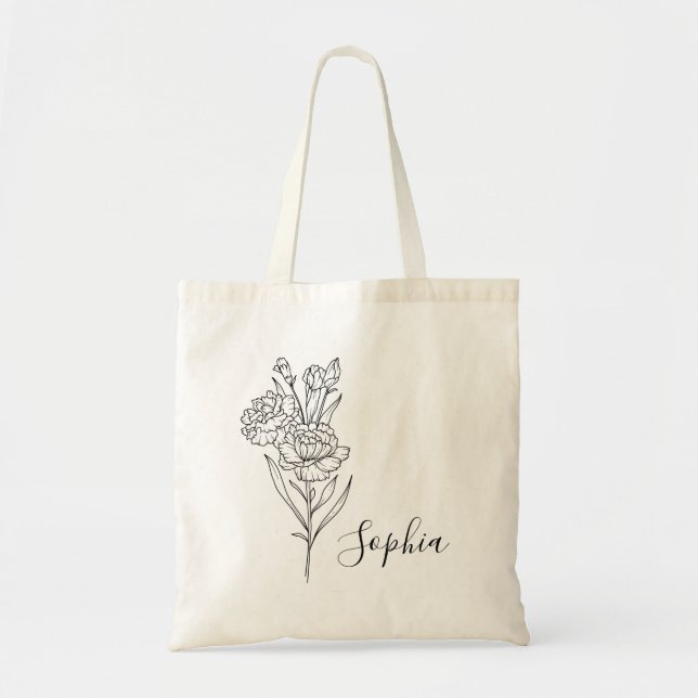 Personalized Birth Month Flower Custom Name  Tote Bag (Front)