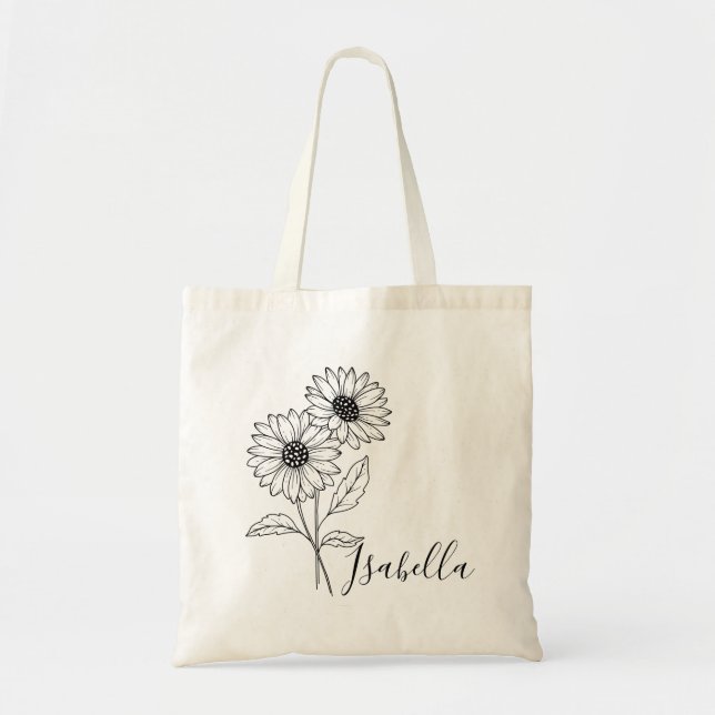 Personalized Birth Month Flower Custom Name  Tote Bag (Front)
