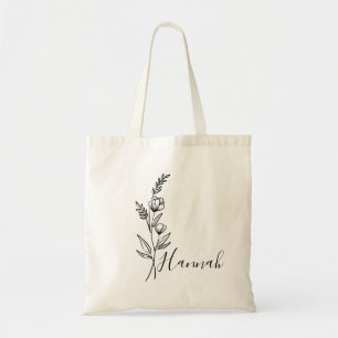 Personalized Birth Month Flower Custom Name  Tote Bag