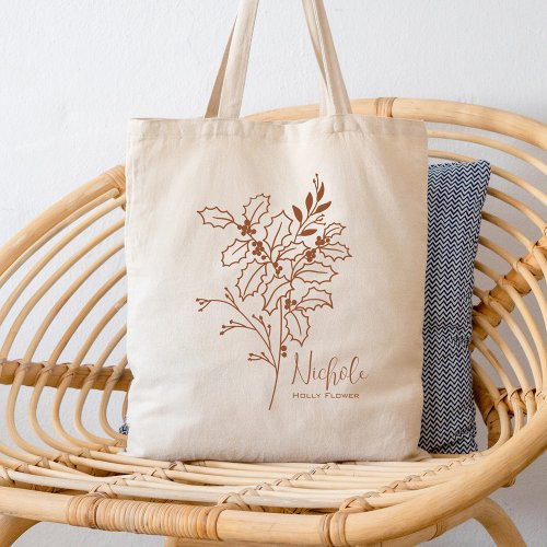 Personalized Birth Month Flower December Boho Rust Tote Bag