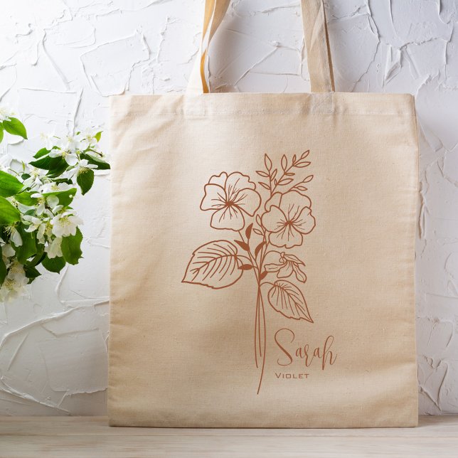Personalized Birth Month Flower February Rust Tote Bag (Creator Uploaded)
