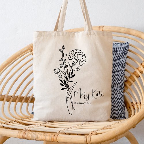 Personalized Birth Month Flower January Boho Tote Bag