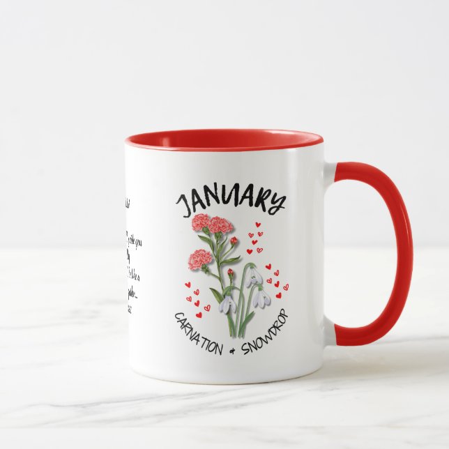 Personalized Birth Month Flower JANUARY Mug (Right)