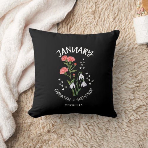 Personalized Birth Month Flower JANUARY Throw Pillow