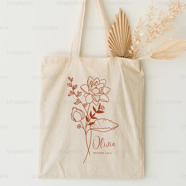 Personalized Birth Month Flower July Rust Tote Bag (Creator Uploaded)