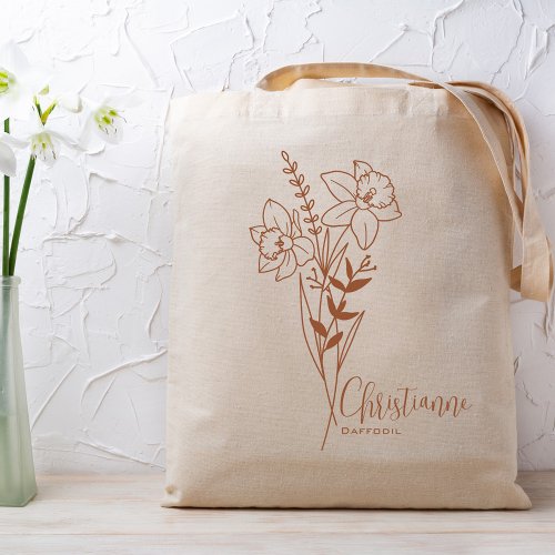 Personalized Birth Month Flower March Rust Tote Bag