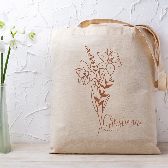Personalized Birth Month Flower March Rust Tote Bag (Creator Uploaded)
