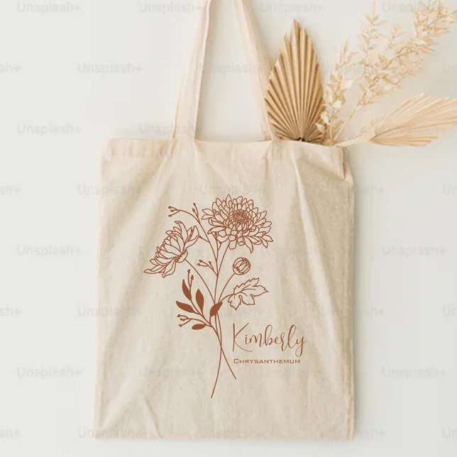 Personalized Birth Month Flower November Boho Rust Tote Bag (Creator Uploaded)