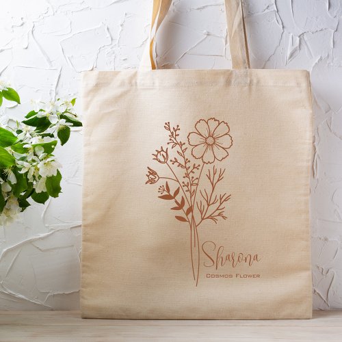 Personalized Birth Month Flower October Boho Rust Tote Bag