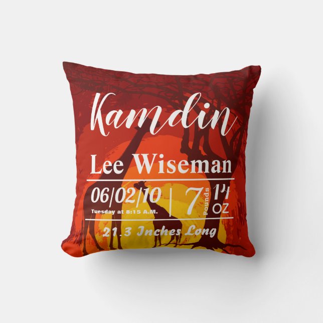 Personalized Birth Pillow African Safari Giraffe S (Front)