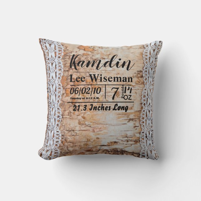 Personalized Birth Pillow country barn wood lace t (Front)
