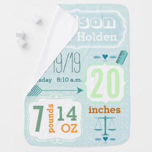 Personalized Birth Record Baby Boy Stats Swaddle Blanket
