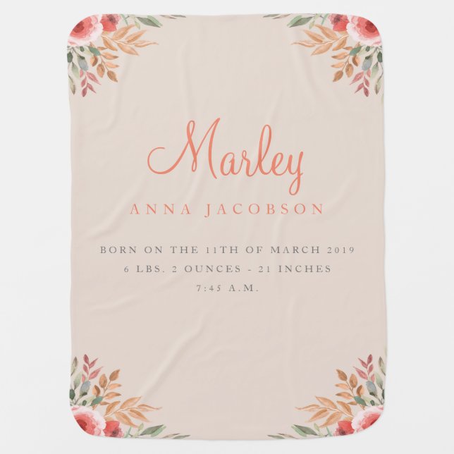 Personalized Birth Stats Baby Blanket (Front)
