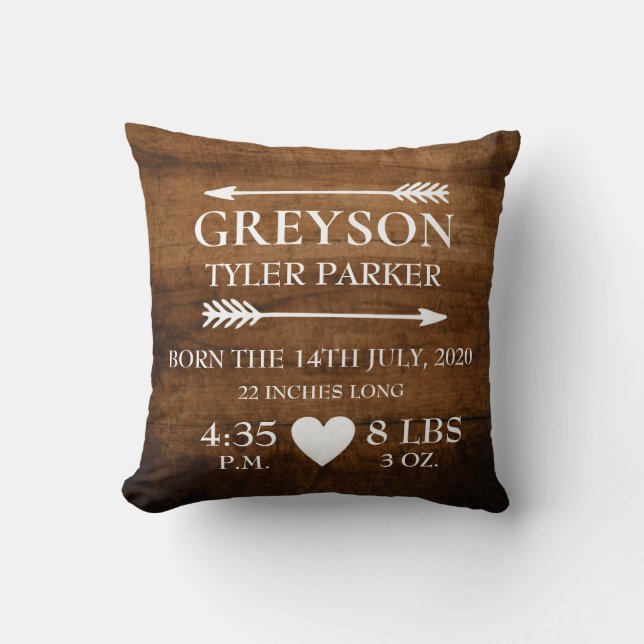 Personalized Birth Stats Baby Nursery Pillow (Front)