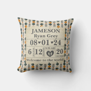 Personalized Birth Stats Boho Throw Pillow