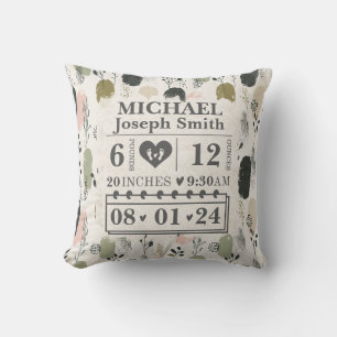 Personalized Birth Stats Boho  Throw Pillow