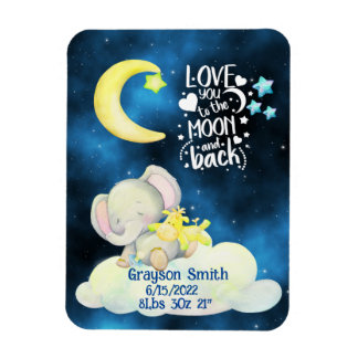 Personalized birth stats elephant magnet 