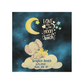 Personalized birth stats elephant wood wall art