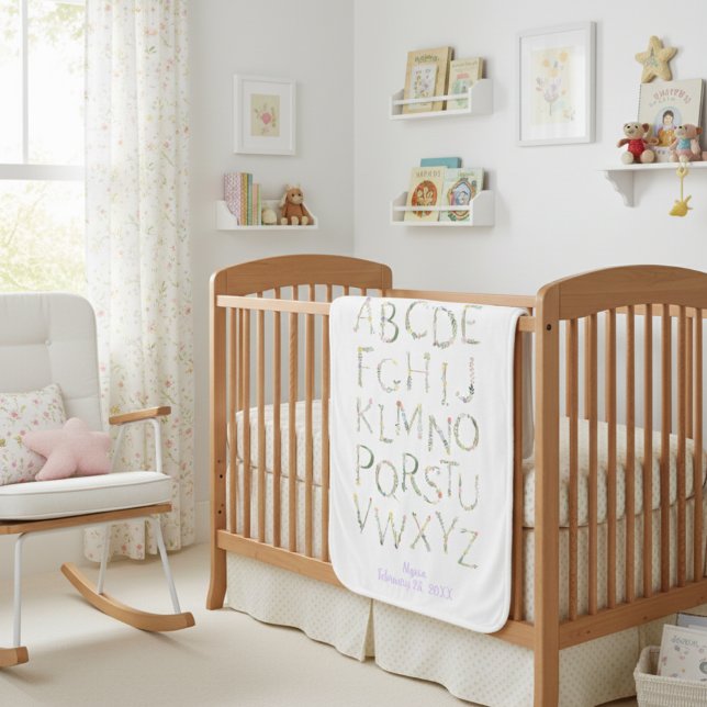 Personalized Birth Stats Floral ABC Alphabet Baby Blanket (Creator Uploaded)