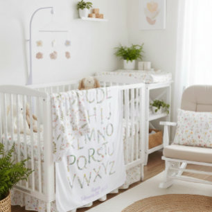 Personalized Birth Stats Floral ABC Alphabet Baby Blanket