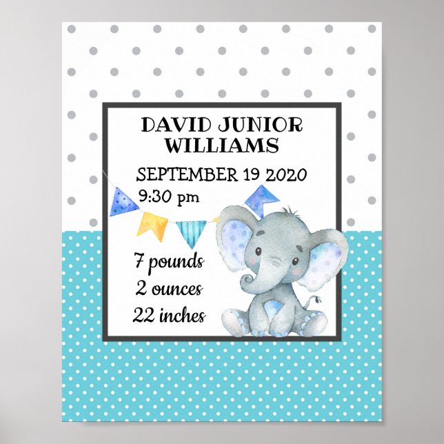 Personalized Birth Stats Milestone Baby Boy Poster (Front)
