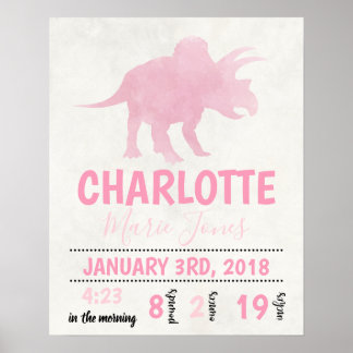 Personalized Birth Stats Poster Dinosaur Nursery