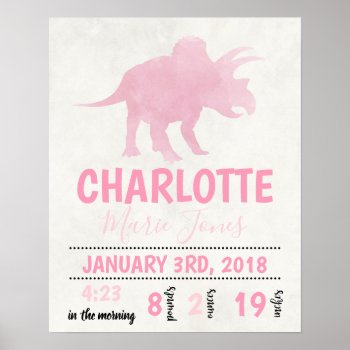 Personalized Birth Stats Poster Dinosaur Nursery by BrunamontiBoutique at Zazzle