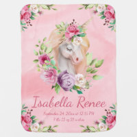 Personalized Birth Stats Unicorn Receiving Baby Blanket