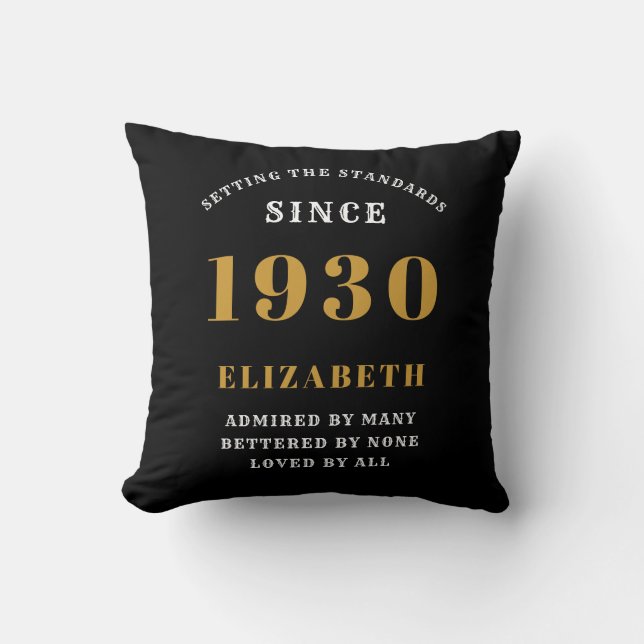 Personalized Birthday 1930 Add Name Black Gold Throw Pillow (Front)