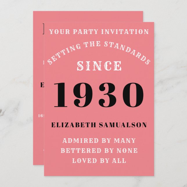 Personalized Birthday 1930  Add Name Pink Pretty Invitation (Front/Back)