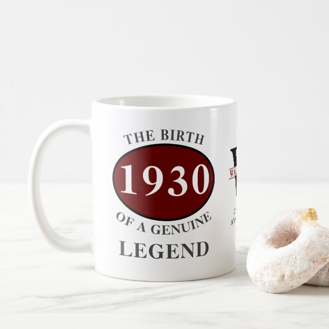Personalized Birthday 1930 Monogram Legend Name Coffee Mug (With Donut)