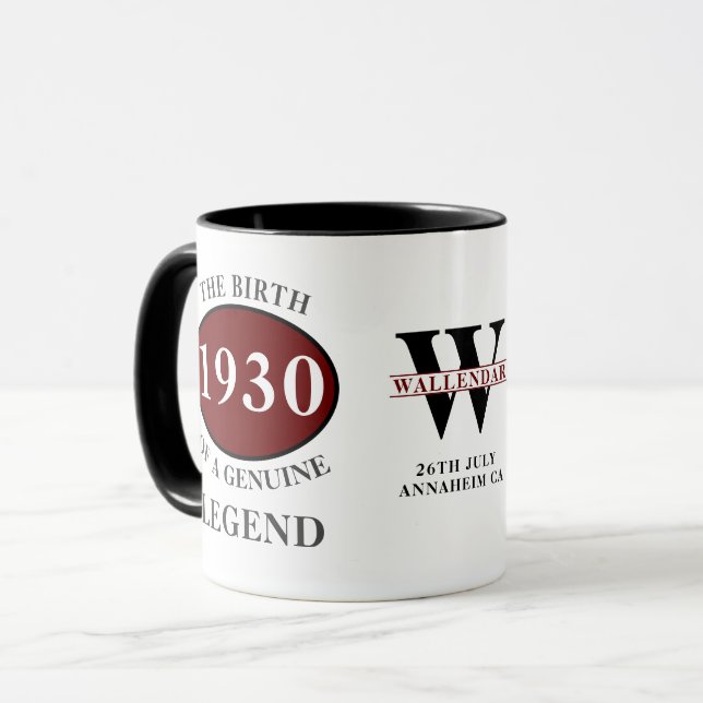 Personalized Birthday 1930 Monogram Legend Name Mug (Front Left)
