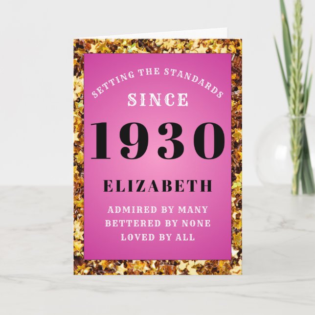 Personalized Birthday 1930 Pink Gold Glitter Girly Card (Front)