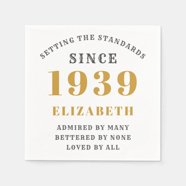 Personalized Birthday 1939 Gold Grey Elegant Chic Napkins (Front)