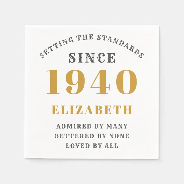 Personalized Birthday 1940 Elegant Chic Gold Grey Napkins (Front)
