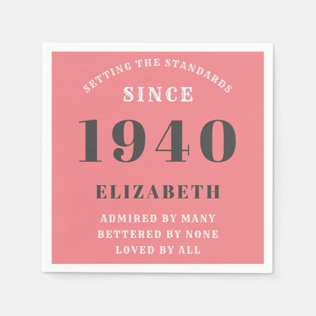 Personalized Birthday 1940 Pink Grey Add Name Chic Napkins (Front)