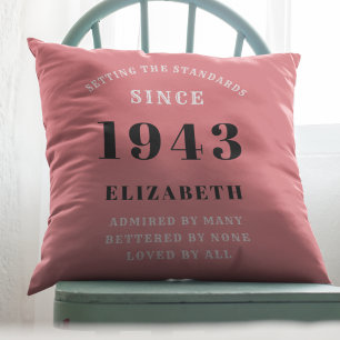 Personalized Birthday 1943 Pink Girly Elegant Chic Throw Pillow