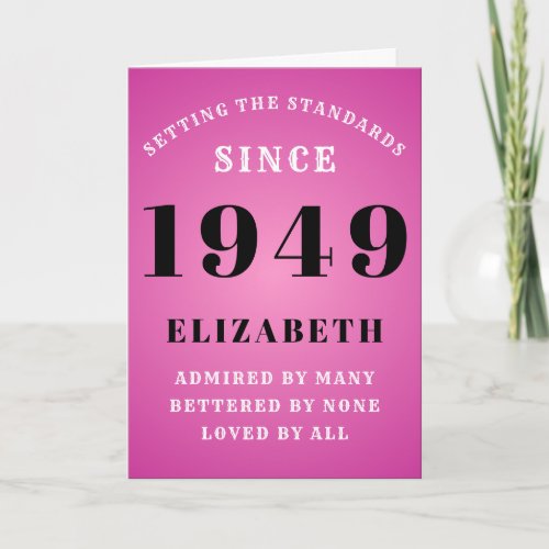 Personalized Birthday 1949 Add Your Name Pink Cute Card