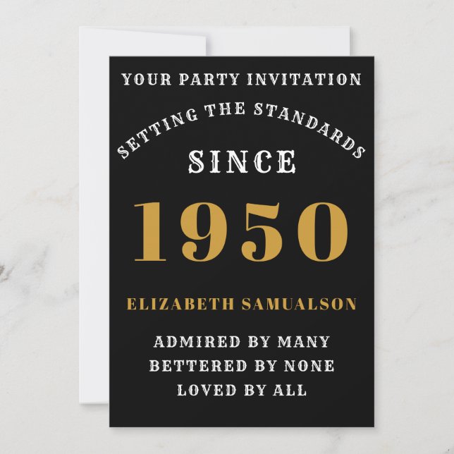 Personalized Birthday 1950 Add Your Name Black Invitation (Front)