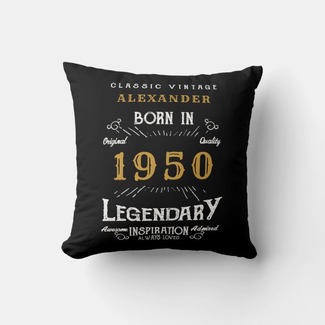 Personalized Birthday 1950 Distressed Legendary  Throw Pillow (Front)