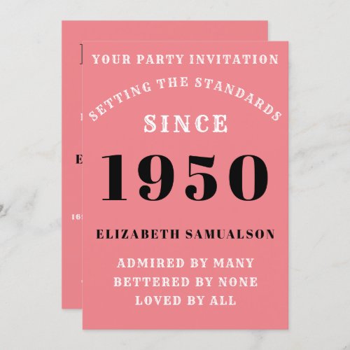 Personalized Birthday 1950 Girly Pink Cute Chic Invitation