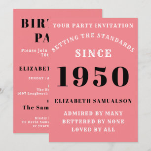 Personalized Birthday 1950 Girly Pink Cute Chic Invitation