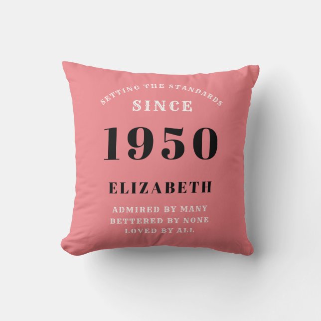 Personalized Birthday 1950 Girly Pink Cute Chic Throw Pillow (Front)