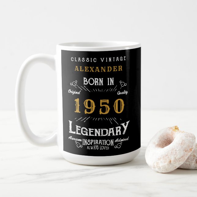 Personalized Birthday 1950 Legendary Black Gold Coffee Mug (With Donut)