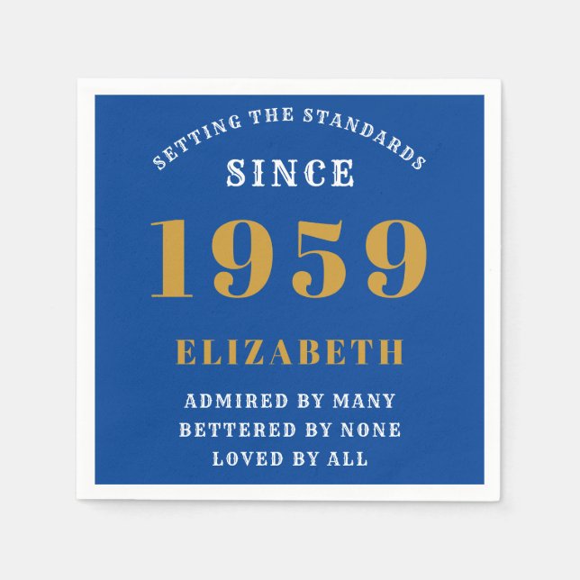 Personalized Birthday 1959 Blue Gold Elegant Chic Napkins (Front)