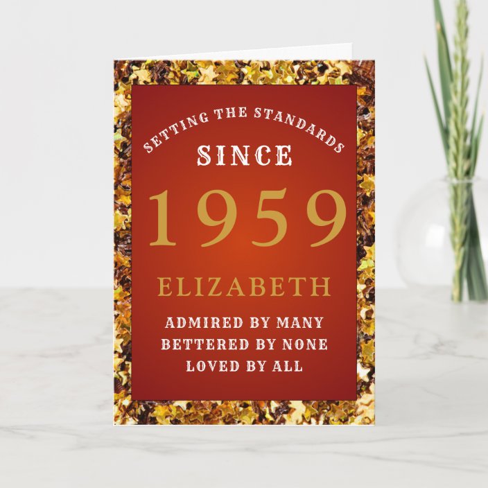 Personalized Birthday 1959 Name Red Gold Glitter Card | Zazzle.com