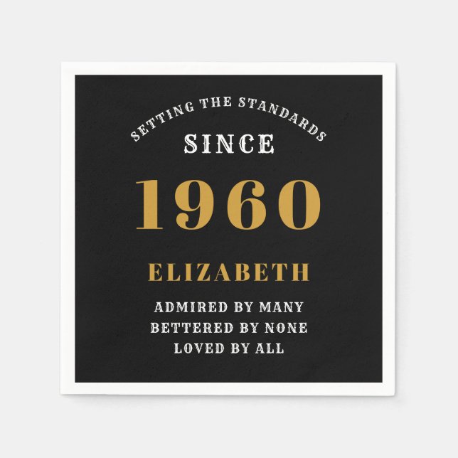Personalized Birthday 1960 Add Your Name Black Napkins (Front)