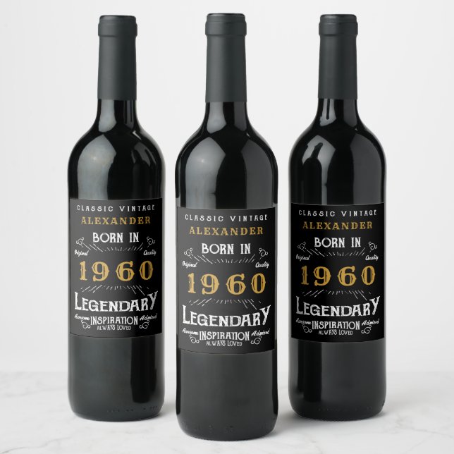 Personalized Birthday 1960 Add Your Name Legendary Wine Label (Bottles)