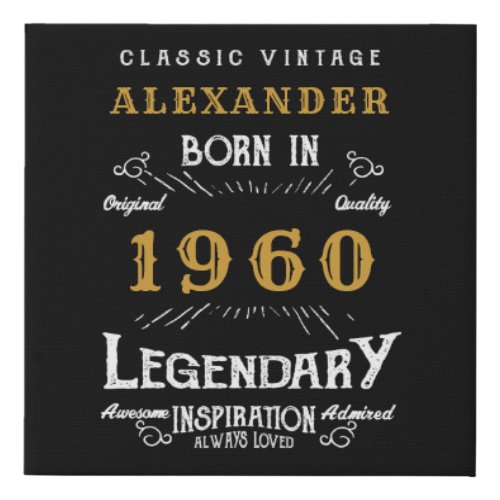 Personalized Birthday 1960 Add Your Name Vintage Faux Canvas Print