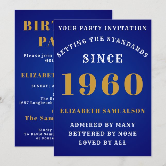 Personalized Birthday 1960 Love Add Your Name Blue Invitation (Front/Back)